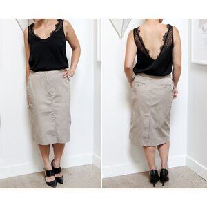 90s Khaki Minimalist Skirt, Classic Straight Cut w/ Butt Pockets, Women's Medium